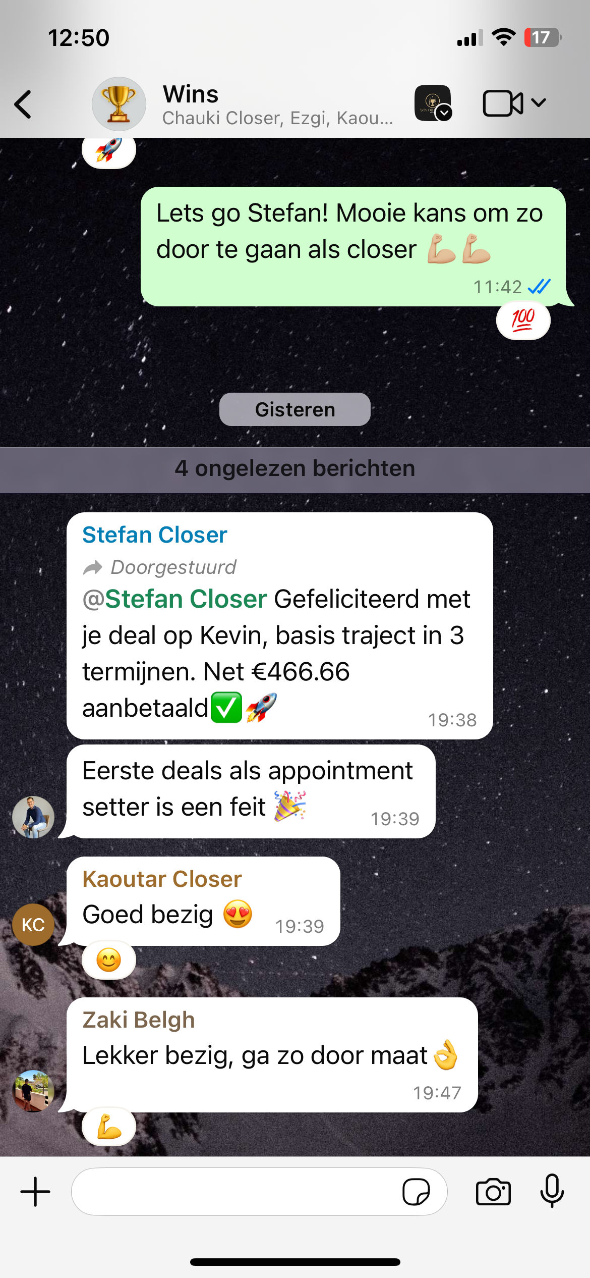 WhatsApp Groep Wins Stefan Closer